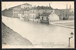 Carte postale Issy-les-Moulineaux, Crue de la Seine 1910, Les Magasins Generaux