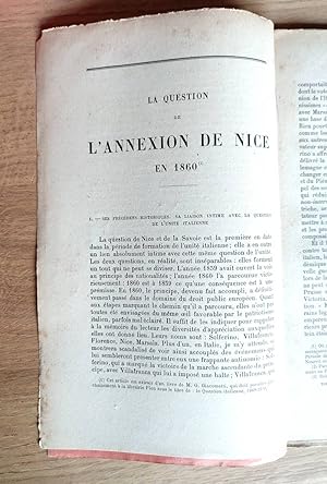 Bild des Verkufers fr La question de l'Annexion de Nice zum Verkauf von Le Beau Livre