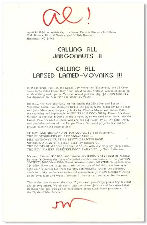 Seller image for [Broadside:] CALLING ALL JARGONAUTS!!! CALLING ALL LAPSED LAMED-VOVNIKS . [caption title] for sale by William Reese Company - Literature, ABAA