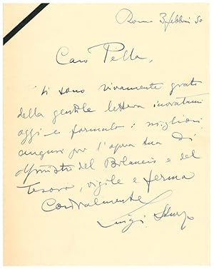 Bild des Verkufers fr Lettera dattiloscritta su carta intestata, firmata e indirizzata al ministro del tesoro Giuseppe Pella. Roma, 9 agosto 1950 zum Verkauf von Libreria Alberto Govi di F. Govi Sas