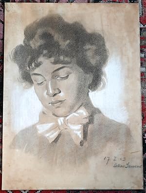 Original-Zeichnnung in Mischtechnik, Portrait einer jungen Frau.