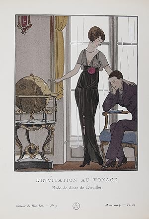 L'Invitation au voyage. Robe de dîner de Doeuillet (pl.24, La Gazette du Bon ton, 1914 n°3)