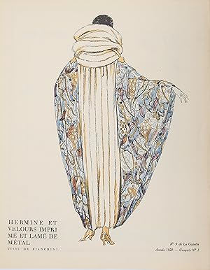 Hermine et velours imprimé et lamé de métal, tissu de Bianchini (Croquis N°I, La Gazette du Bon t...