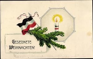 Ansichtskarte / Postkarte Glückwunsch Weihnachten, Fahne, Kerze, Patriotik Kaiserreich