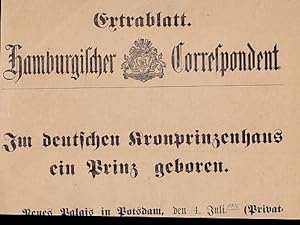 Extrablatt. Neues Palais in Potsdam, den 4. Juli (1904). Im deutschen Kronprinzenhaus ein Prinz g...