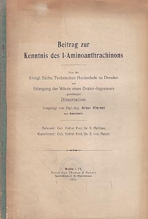 Imagen del vendedor de Betrag zur Kenntnis des 1-Aminoanthrachinons. Dissertation. a la venta por Antiquariat Heinz Tessin