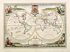 Mappamondo antico diviso nellíuno e nellíaltro continente secondo la mente di Guglielmo Sanson.