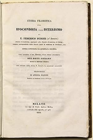 Storia filosofica sulla ipocondria e sull'isterismo. Con l'aggiunta d'una memoria sullo stesso ar...