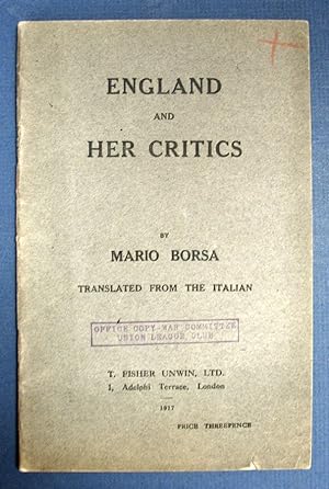 Imagen del vendedor de ENGLAND And Her CRITICS. Translated from the Italian a la venta por Tavistock Books, ABAA