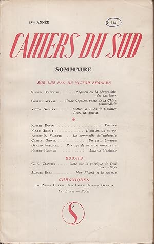 Imagen del vendedor de Cahiers du Sud 49me anne, n368 - Sur les pas de Victor Segalen a la venta por PRISCA