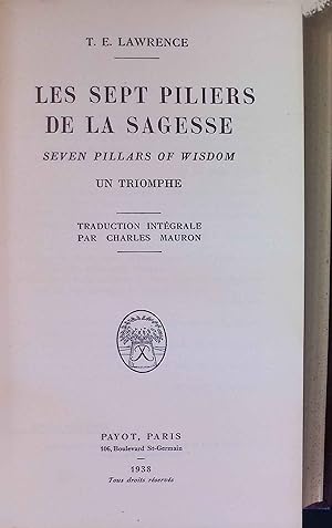 Bild des Verkufers fr Les Sept piliers de la sagesse: Seven Pillars of Wisdom. zum Verkauf von books4less (Versandantiquariat Petra Gros GmbH & Co. KG)