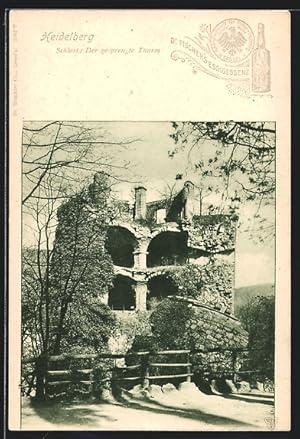 Ansichtskarte Heidelberg, Schloss, der gesprengte Thurm, Reklame für Dr. Fischer`s Essigessenz