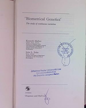 Bild des Verkufers fr Biometrical genetics: the study of continuous variation. zum Verkauf von books4less (Versandantiquariat Petra Gros GmbH & Co. KG)