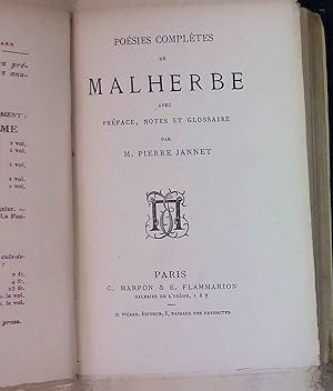 Poésies complètes de Malherbe, avec préface, notes et glossaire.