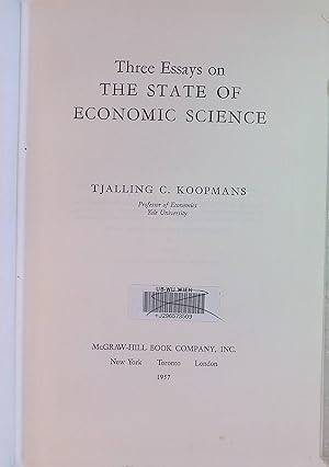 Image du vendeur pour Three essays on the state of Economic Science. mis en vente par books4less (Versandantiquariat Petra Gros GmbH & Co. KG)