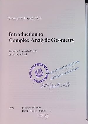 Bild des Verkufers fr Introduction to Complex Analytic Geometry zum Verkauf von books4less (Versandantiquariat Petra Gros GmbH & Co. KG)