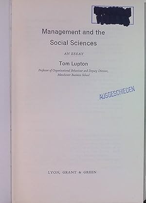 Seller image for Management and the Social Sciences. An Essay; for sale by books4less (Versandantiquariat Petra Gros GmbH & Co. KG)