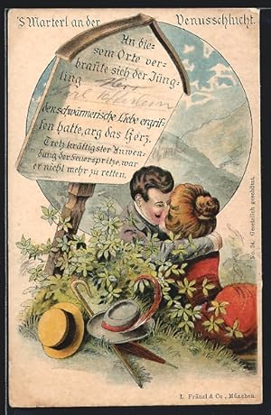 Bild des Verkufers fr Ansichtskarte Verliebtes Paar liegt kssend im Gras, `S Marterl an der Venusschlucht, Erotik zum Verkauf von Bartko-Reher