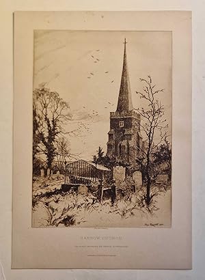 Image du vendeur pour Harrow Church - 1889 Original Etching mis en vente par Maynard & Bradley