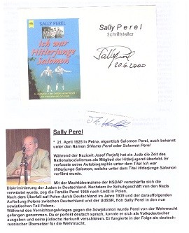 Imagen del vendedor de SALLY PEREL (1925-2023) israelischer Autor deutscher Herkunft. Als Mitglied der Hitlerjugend war es ihm gelungen, seine jdische Identitt zu verbergen und den Nationalsozialismus zu berleben. Seine Autobiografie Ich war Hitlerjunge Salomon wurde 1990 unter dem Titel Hitlerjunge Salomon verfilmt. a la venta por Herbst-Auktionen