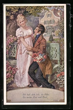 Bild des Verkufers fr Knstler-Ansichtskarte H. Schubert: Geibel, Ich hab` dich lieb, du Ssse, du meine Lust und Qual zum Verkauf von Bartko-Reher