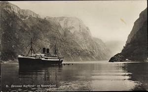 Ansichtskarte / Postkarte Dampfer Großer Kurfürst, Norddeutscher Lloyd Bremen, im Naerofjord Norw...