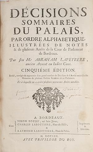 Bild des Verkufers fr Decisions Sommaires du Palais, Interleaved and Heavily Annotated zum Verkauf von The Lawbook Exchange, Ltd., ABAA  ILAB