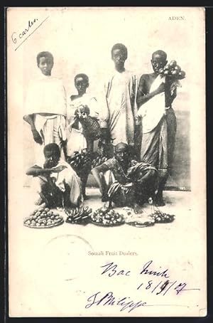 Ansichtskarte Aden, Somali fruit dealers, Obstverkäufer, afrikanische Volkstypen