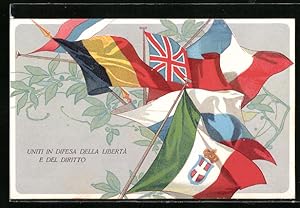 Immagine del venditore per Carte postale Uniti in Difesa della Liberta e del Diritto, verschiedene Lnderflaggen, Propaganda Entente venduto da Bartko-Reher