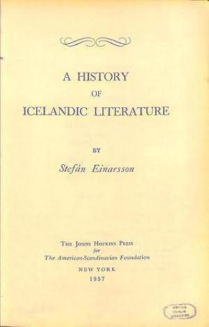 Immagine del venditore per A History of Icelandic Literature venduto da WeBuyBooks