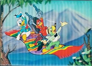 3-D Ansichtskarte / Postkarte Walt Disney, Donald Duck und Vögel auf einem fliegenden Teppich