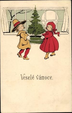 Ansichtskarte / Postkarte Glückwunsch Weihnachten, Kinder, Tannenbaum