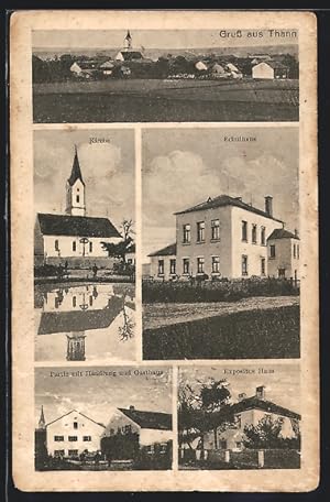 Ansichtskarte Thann / Riedenburg, Partie mit Handlung und Gasthaus, Expositions Haus, Kirche