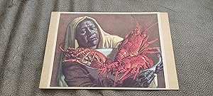 Image du vendeur pour Rare Christmas Card with Crawfish Seller by Tretchikoff on Raised Plate, from the owner of the painting Peggy Roscoe. mis en vente par Treasure House Books