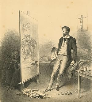 Karikaturist des 19. Jahrhunderts , Memento Mori. - "Tod und Maler"