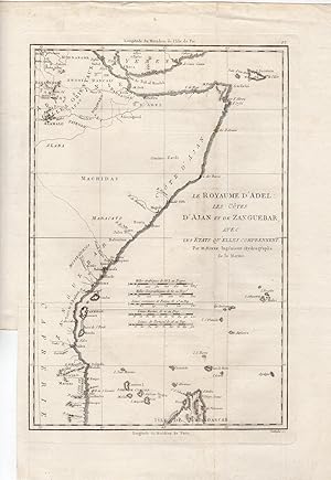 Antique Map-AFRICA-SOMALIA-DJIBOUTI-YEMEN-ZANZIBAR-MADAGASKAR-Bonne-1787