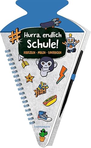 Schultüten-Kratzelbuch - Funny Patches - Hurra, endlich Schule! (blau)