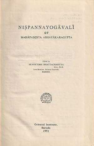 Seller image for Nispannayogavali of Mahapandita Abhayakaragupta for sale by Orchid Press