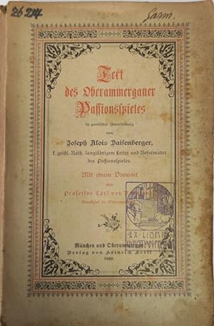 Bild des Verkufers fr Text des Oberammergauer Passionsspieles. zum Verkauf von Antiquariat Bookfarm