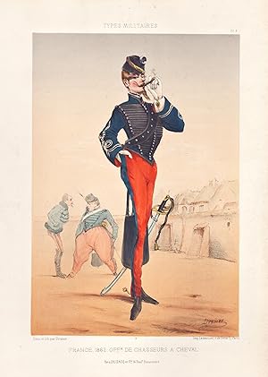 Seller image for France, 1862. Offr. de Chasseurs a Cheval" - Frankreich Officier Offizier officer / military Militr army Armee soldier Soldat Karikatur caricature for sale by Antiquariat Steffen Vlkel GmbH