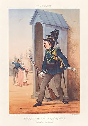 Seller image for Belgique, 1863. Chasseur Carabiner" - Belgien Belgium Uniform / military Militr army Armee soldier Soldat Karikatur caricature for sale by Antiquariat Steffen Vlkel GmbH