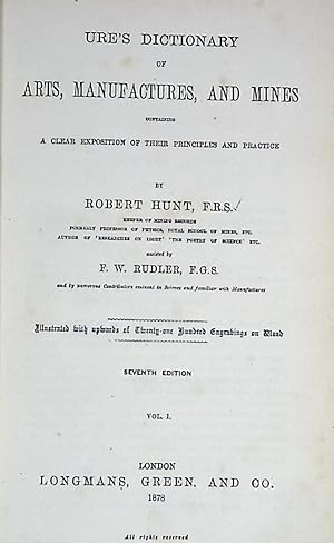 Immagine del venditore per Ure's Dictionary of Arts Manufactures and Mines. Containing a Clear Exposition of their Principles and Practice. 4 volume set venduto da Barter Books Ltd