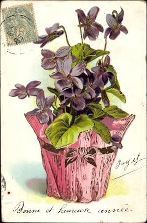 Präge Litho Veilchen im Blumentopf, Geschenk