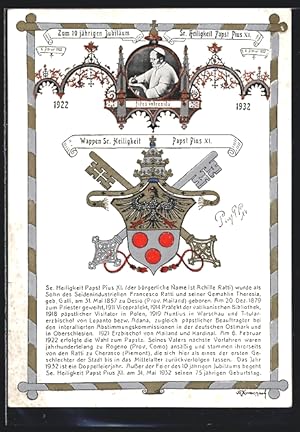 Ansichtskarte 10-jähriges Jubiläum Sr. Heiligkeit Papst Pius XI., 1922-1932