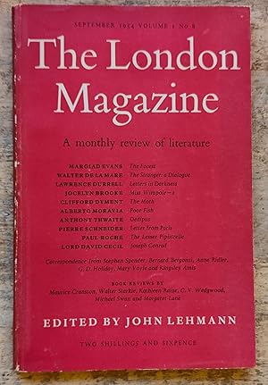 Image du vendeur pour The London Magazine September 1954 a monthly review of literature, volume I, no.8 / Alberto Moravia "Poor Fish" / Jocelyn Brooke "Miss Wimpole - I" / Walter De La Mare "The Stranger" / Pierre Schneider "Letter from Paris" / David Cecil "Joseph Conrad" mis en vente par Shore Books