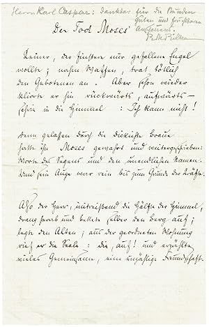 Image du vendeur pour Eigenhndiges Gedicht ,Der Tod Moses' mit Unterschrift  RM Rilke" [Bleistift] und  RMR" [Tinte]. mis en vente par Kotte Autographs GmbH