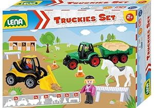 LENA® 01632 - Truckies Set Bauernhof, Schaufellader, Traktor und Zubehoer, 13-teilig