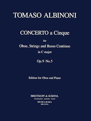 Image du vendeur pour Concerto  cinque C major op.9,5 for oboe and strings for oboe and piano mis en vente par moluna