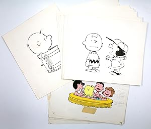 [The Peanuts Gang]. Complete set of 13 drawings, with colour cels of six of them, for sheet metal...