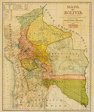 Imagen del vendedor de Mapa de Bolivia tomado de la Carta general--- por el ingeniero auxiliar de Obras Pblicas Javier Valdez Reinoso. 1920. a la venta por Bolivar Old Prints Anticuario